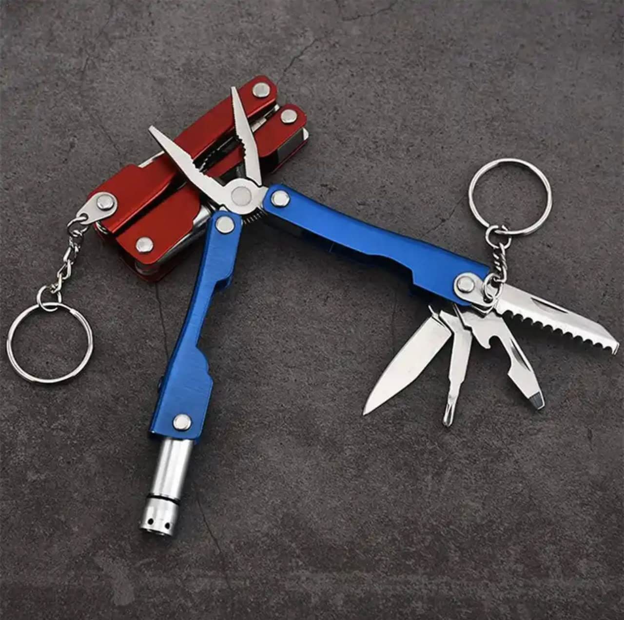 9 in 1 Micro Plier Tool Kit With LED Flash Light | Knife Blade Cutter Key Ring | Traveling Tool Micro Pliers Multi function Multi Utility Plier | Hand Piler Tool (1Pcs)(Multicolor)