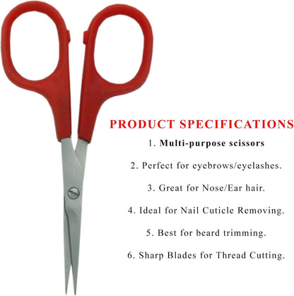 Small Scissors, 4" Stainless Steel Sharp Straight Blade Multi-Purpose Men Women Grooming Shears for Facial Hair, Nose, Eyebrow, Eyelash, Beard, Mustache, Sewing, Nails, Cuticle Left/Right Hand