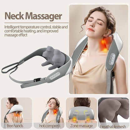 Neck Massager with Heat, Cordless Deep Tissue 4D Expert Kneading Massage, Shiatsu Neck and Shoulder Massage Pillow for Neck, Traps, Back and Leg Pain Relief, Gifts for Men Women Mom and Dad