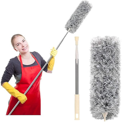 Nissi 2024 Upgraded Long Handle Microfiber Feather Ceiling Duster For Dust Cleaning Extendable Pole 30-100 Inch For Cleaning High Cobweb Stick High Ceiling Fan - Stainless Steel,Grey