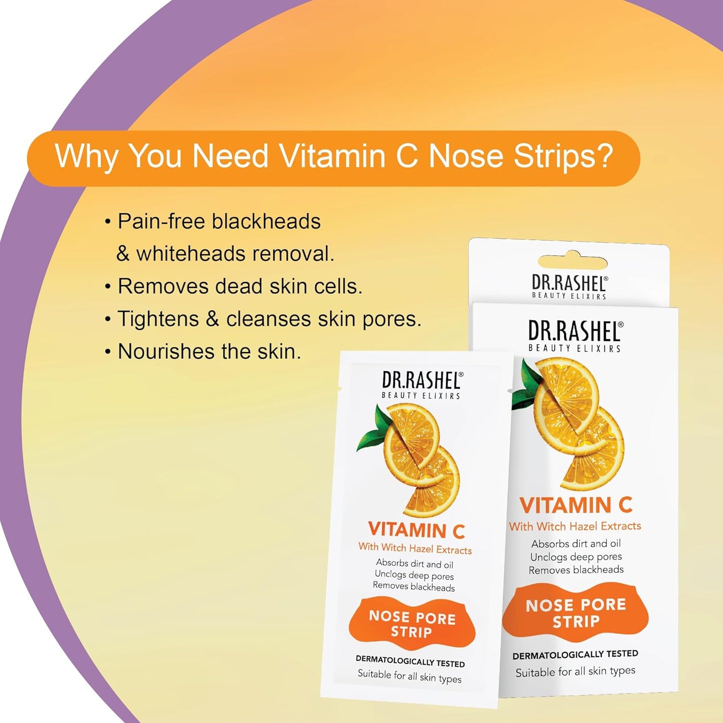 Nose Pore Strips For Pore Cleansing | Deep Cleansing Nose Strips For Instant And Painless Blackheads Removal | Deep Purifying Blackhead Remover Strips for Nose | 10 PCS (Vitamin C)