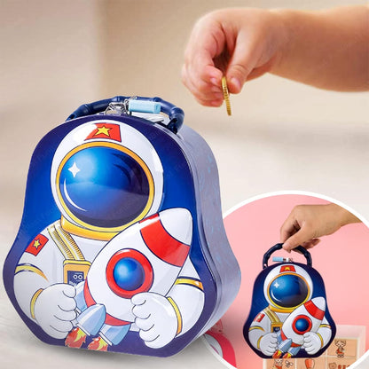 Piggy Bank For Kids – Space Money Saving Tin Coin Bank With Lock And Key, Metal (Blue), Modern