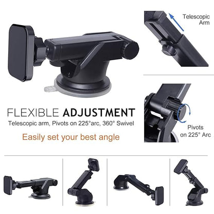 Universal Car Mount Magnetic Mobile Phone Holder for Dashboard & Windshield with 360 Rotating Long Arm & Extra Magnetic Power Designed for India, MagBear Magnetic Car Mount Holder