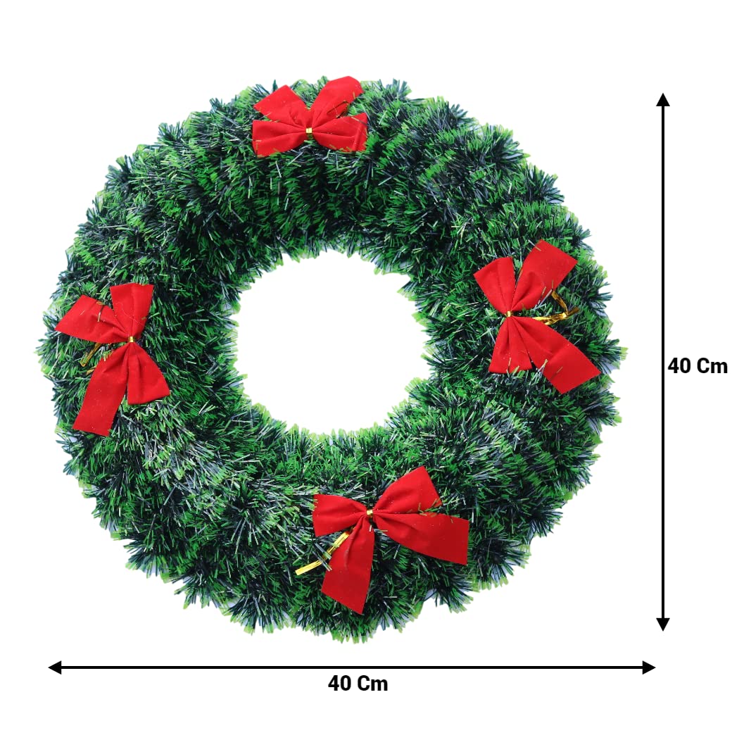 Handcrafted Artificial Christmas Garland and Wreath, Decorated Wreath Circle with Ribbun Tie. (40 cm)