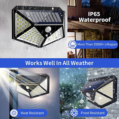 Nissi GW-601 100 LED Solar Wall Light with 5.5V Panel BIS Approved 800mAh Battery 120° Wide Angle Wireless Motion Sensor IP44 Rated Security Lamp for Yard Fence Decor (1Pc, Cool White)