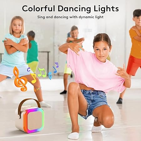 This Diwali Mini Portable Karaoke Machine for Kids Adults with Wireless 1 Mic Portable Bluetooth Speaker & Dynamic Lights Birthday Gift for Girls, Boys & Toddlers-Multi Colours (mic Square)