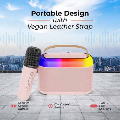 20W Bluetooth Speaker with Wireless Karaoke Mic, 6Hrs Playtime, Vivid RGB Lights, Voice Effects, Multi-Play Modes BT5.3/TF Card/USB & Type-C Charging Port (Light Pink)