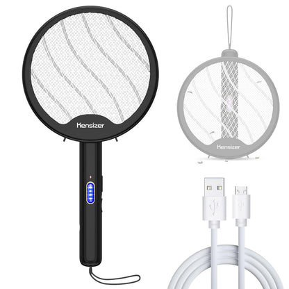 Zapper Electric Fly Swatter, Foldable Rechargeable Mosquito Zapper Racket with USB Charging Cable (Black)