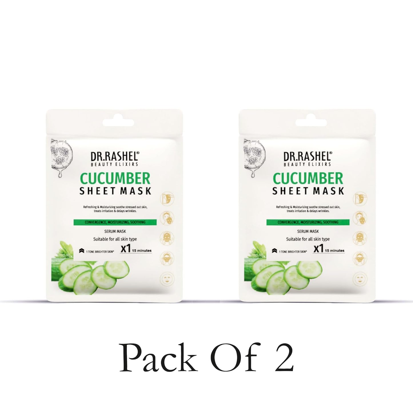 Cucumber Face Sheet Mask With Serum For Women and Men | All Skin Types | Soft and Healthy Skin | Deep Cleansing & Oil Control | Repairing & Nourishment | Soothing And Hydrating | Paraben Free | Pack Of 2 | 20 Grams Each