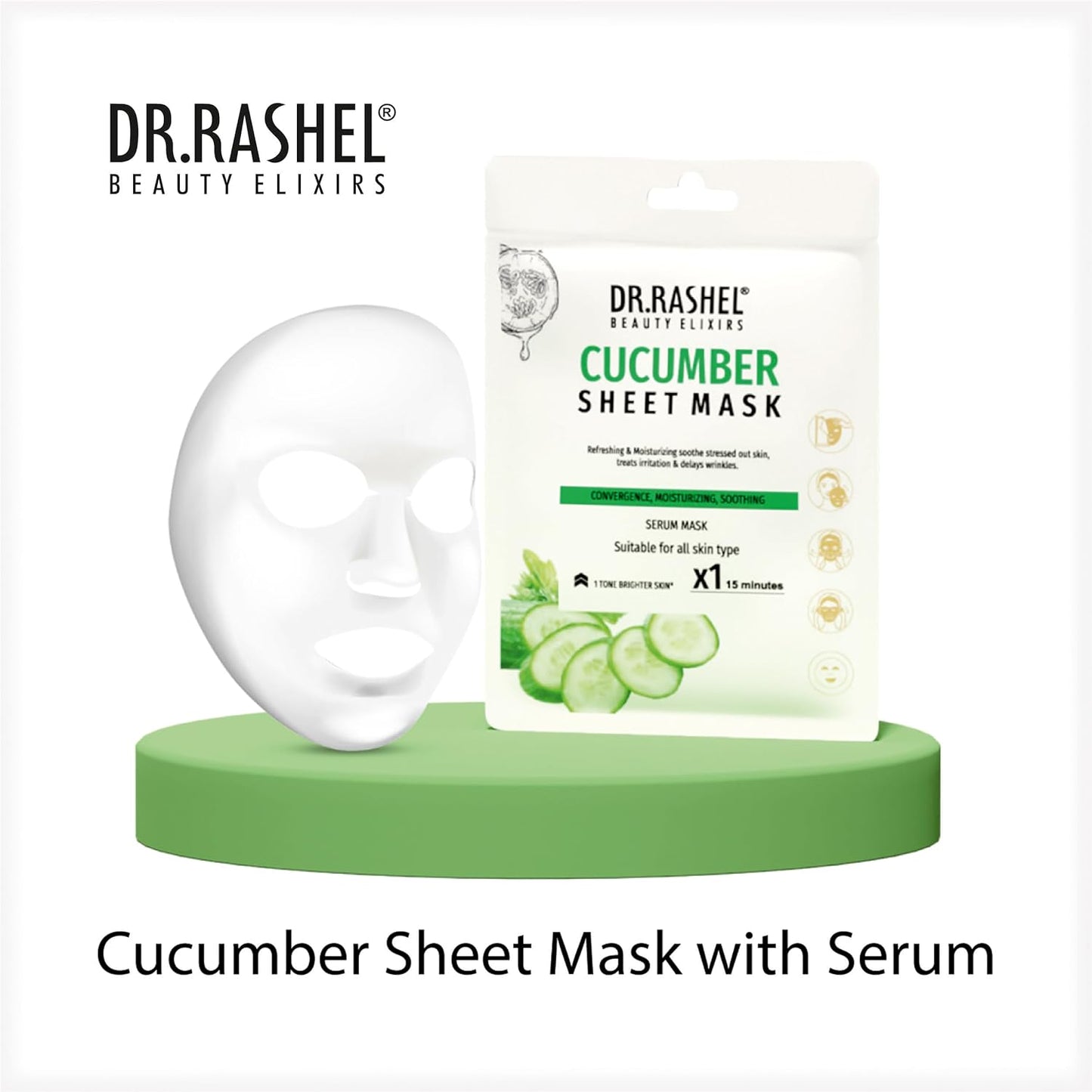 Cucumber Face Sheet Mask With Serum For Women and Men | All Skin Types | Soft and Healthy Skin | Deep Cleansing & Oil Control | Repairing & Nourishment | Soothing And Hydrating | Paraben Free | Pack Of 2 | 20 Grams Each