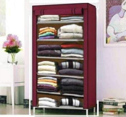 6 Rack Collapsible Wardrobe Cabinet (Maroon) Metal