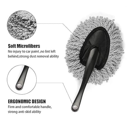 Multipurpose Mini Microfiber Duster Interior and Exterior Cleaning Duster Brush with Handle Mop Brush Ideal for Car Cleaning and Household (Black)