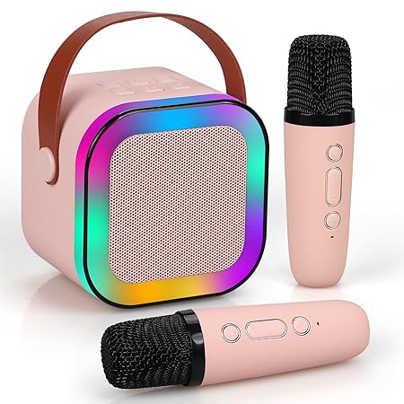 This Diwali Mini Portable Karaoke Machine for Kids Adults with Wireless 1 Mic Portable Bluetooth Speaker & Dynamic Lights Birthday Gift for Girls, Boys & Toddlers-Multi Colours (mic Square)