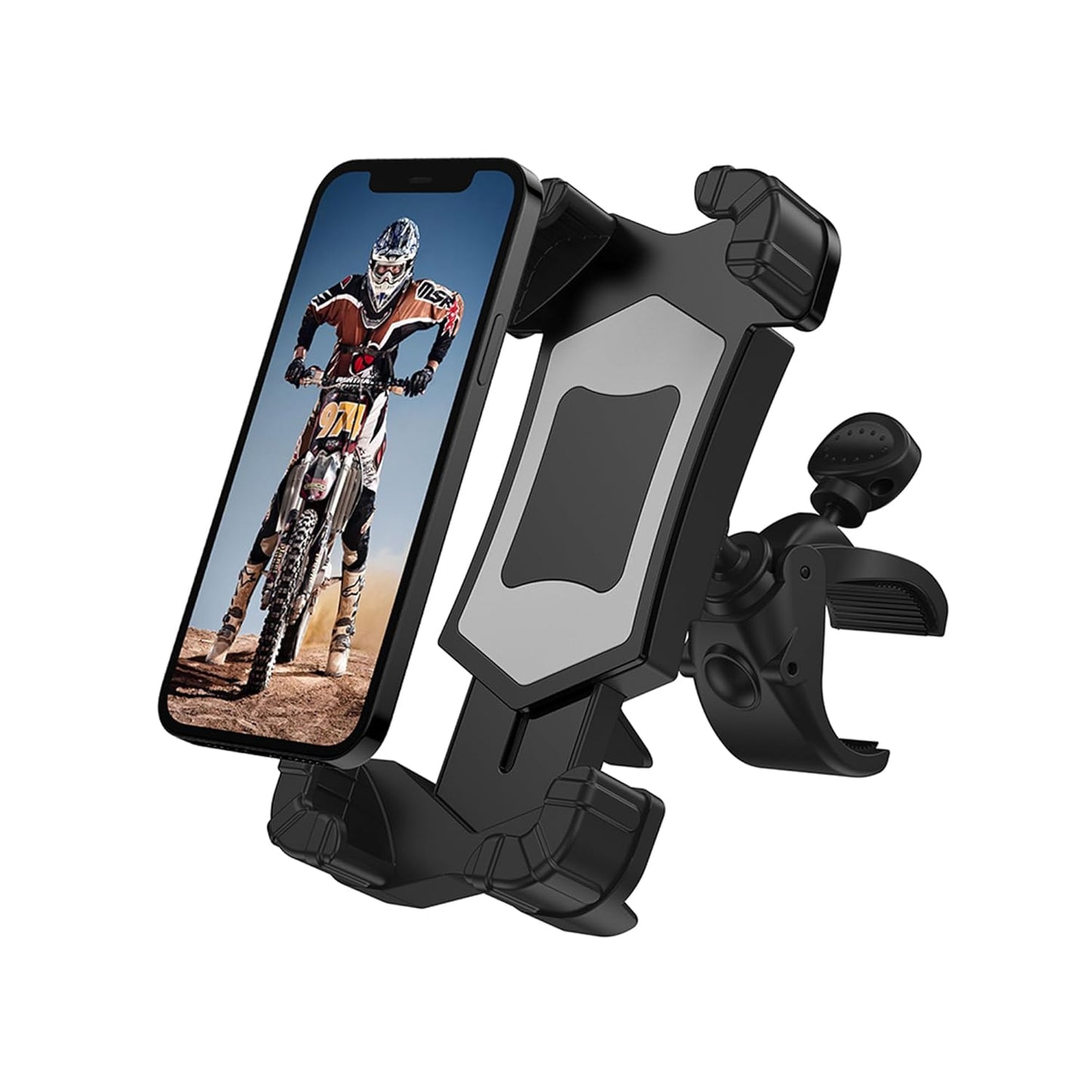 Bike Mobile Holder, High Stabilized Design, Shock-Absorbing Silicone Pads, Strong Grip, Metallic Frame for 4.7 to 6.7-inch Mobiles (Black)(Vibration Resistance)