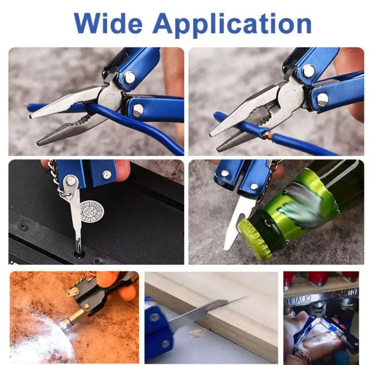 9 in 1 Micro Plier Tool Kit With LED Flash Light | Knife Blade Cutter Key Ring | Traveling Tool Micro Pliers Multi function Multi Utility Plier | Hand Piler Tool (1Pcs)(Multicolor)