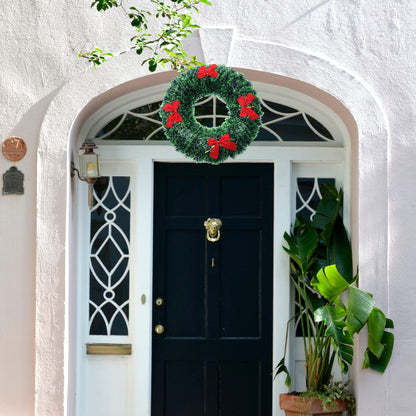 Handcrafted Artificial Christmas Garland and Wreath, Decorated Wreath Circle with Ribbun Tie. (40 cm)