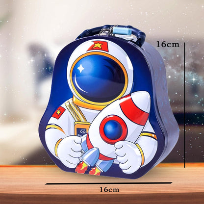 Piggy Bank For Kids – Space Money Saving Tin Coin Bank With Lock And Key, Metal (Blue), Modern