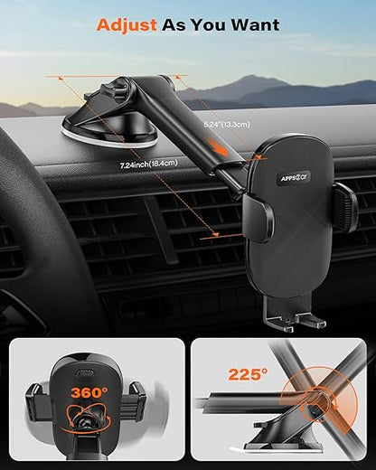 Car Phone Holder Mount Dashboard/Windshield Car Mobile Holder Rotatable 360 Car Mount with Suction Cup Compatible with iPhone 15/14/13 Series and All Android Phone