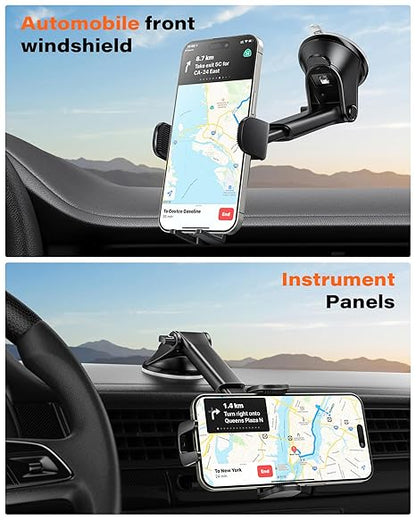 Car Phone Holder Mount Dashboard/Windshield Car Mobile Holder Rotatable 360 Car Mount with Suction Cup Compatible with iPhone 15/14/13 Series and All Android Phone