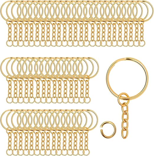 Metal Loops Rings Keyring with chain Open Jump Ring Connector Key Rings for Jewelry Findings, Making Spring Rings, Art and Craft, DIY, Making Handbag Keychain (Pack of 60 Pcs)