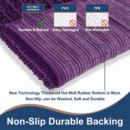 Luxury Chenille Plum Bathroom Rugs Sets 2 Piece, Thickened Hot Melt Rubber Bottom Bath Mats for Bathroom Non Slip,Bath Rugs Quick Dry Machine Washable for Shower Mat (32"x20"+17"x24")