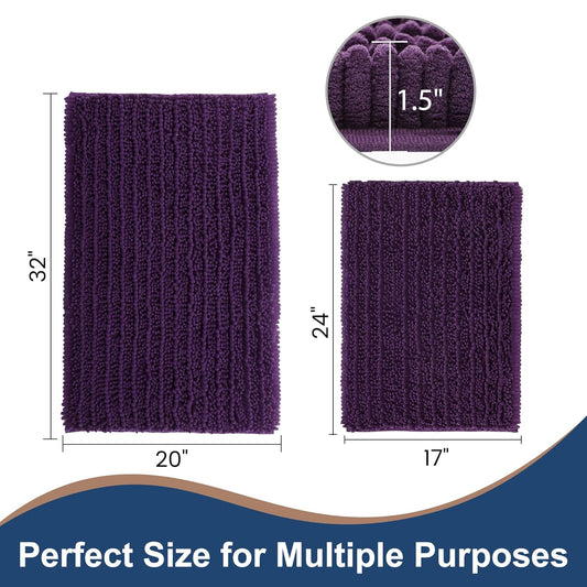 Luxury Chenille Plum Bathroom Rugs Sets 2 Piece, Thickened Hot Melt Rubber Bottom Bath Mats for Bathroom Non Slip,Bath Rugs Quick Dry Machine Washable for Shower Mat (32"x20"+17"x24")