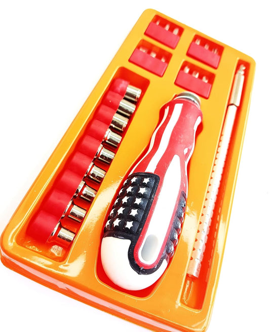 Screw Driver Tool Set Kit/Star Design Adjustable Screwdriver Combination Screwdriver Tool for Opening & Repair Tool Kit for All Kind of Use (23 Pcs Inside), Red