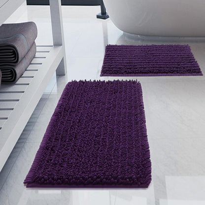 Luxury Chenille Plum Bathroom Rugs Sets 2 Piece, Thickened Hot Melt Rubber Bottom Bath Mats for Bathroom Non Slip,Bath Rugs Quick Dry Machine Washable for Shower Mat (32"x20"+17"x24")