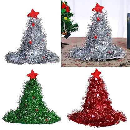 Glitter Christmas Hat XMAS Santa Family Hats For Adults Kids Baby Silver