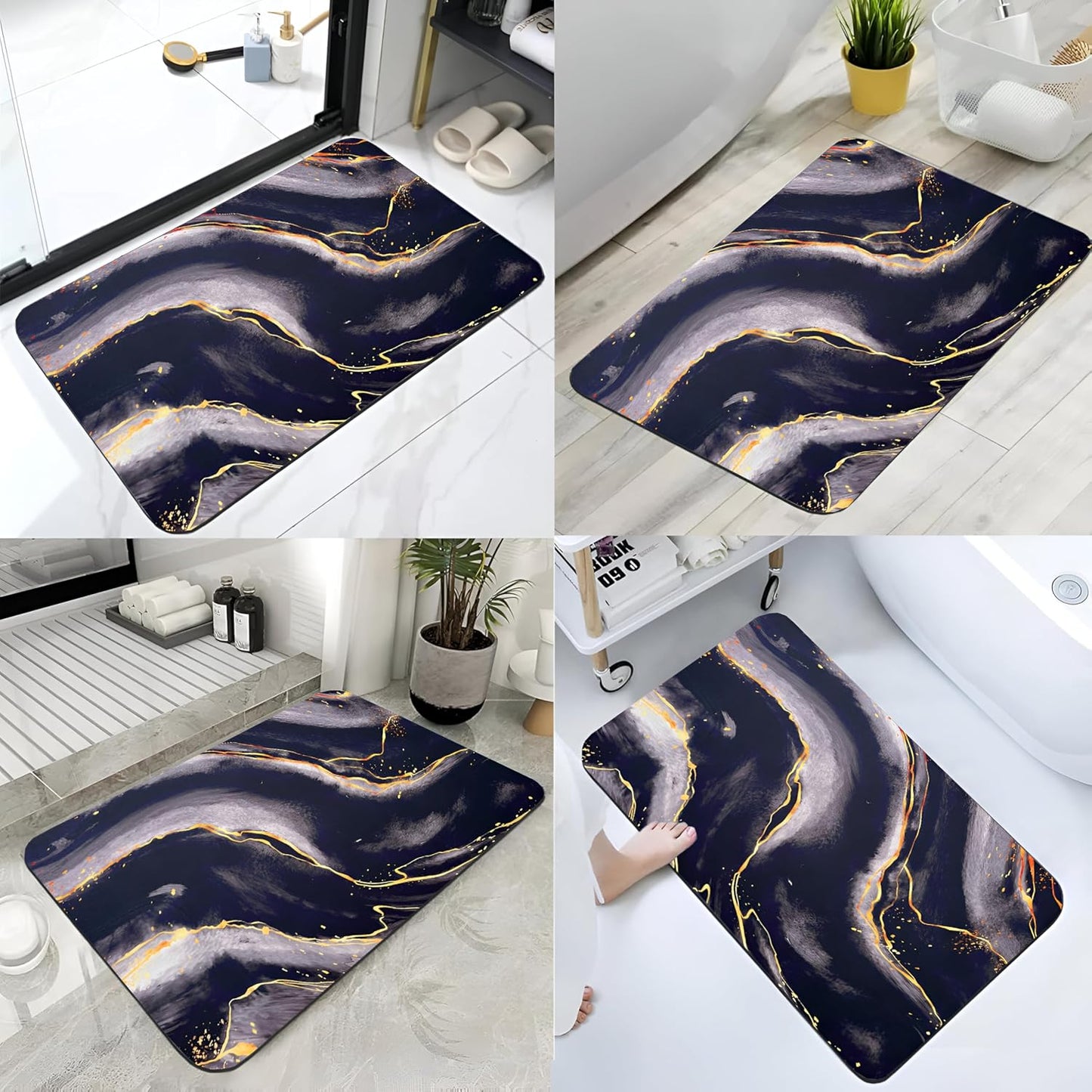 Bathroom Mat,Door mat Door Mat, Rubber Non-Slip Quick Dry Rugs Fit Under Door Super Absorbent Thin Fashion Washable Floor Bath Mat for Bathroom, Bathtub, Shower and Sink Solar Stone