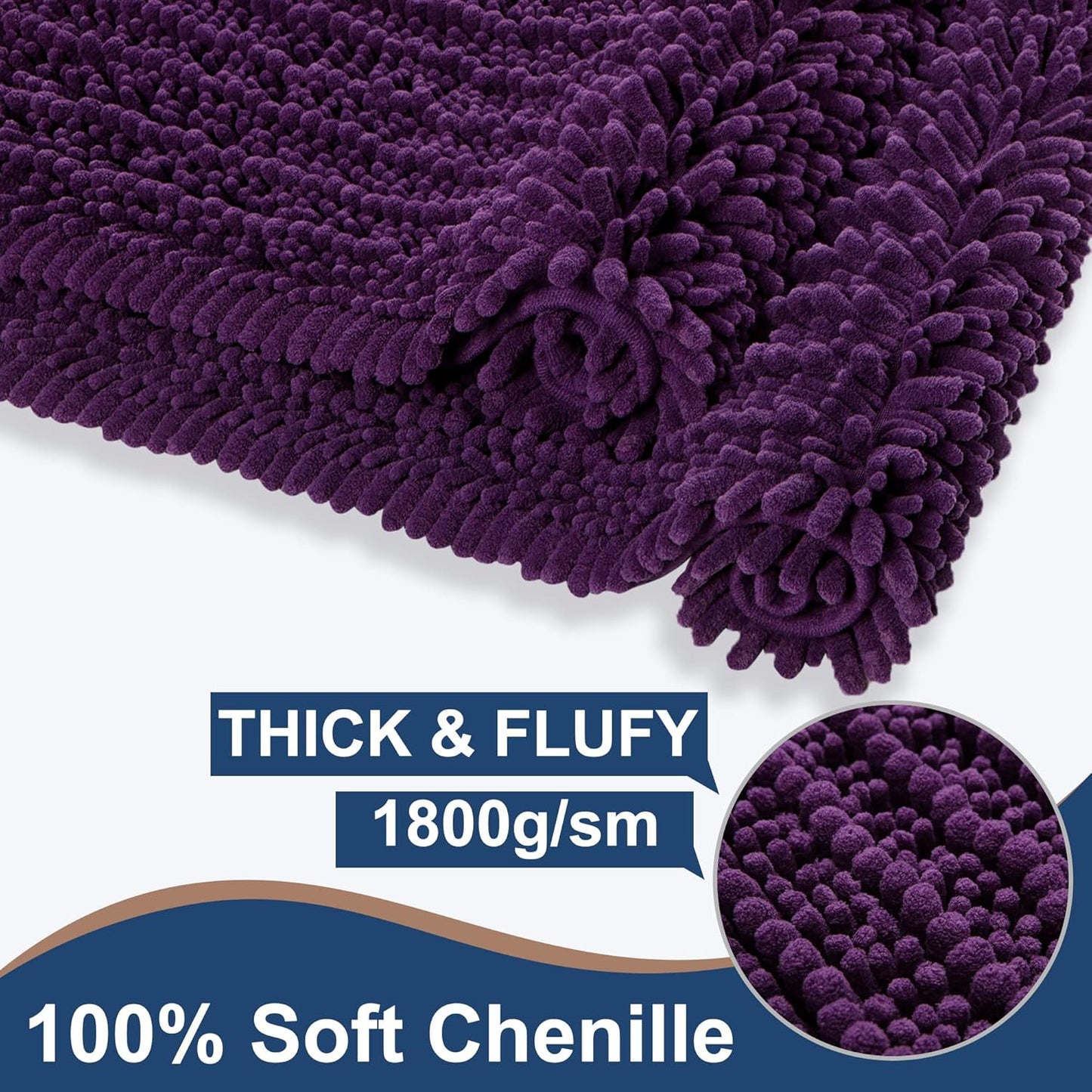 Luxury Chenille Plum Bathroom Rugs Sets 2 Piece, Thickened Hot Melt Rubber Bottom Bath Mats for Bathroom Non Slip,Bath Rugs Quick Dry Machine Washable for Shower Mat (32"x20"+17"x24")