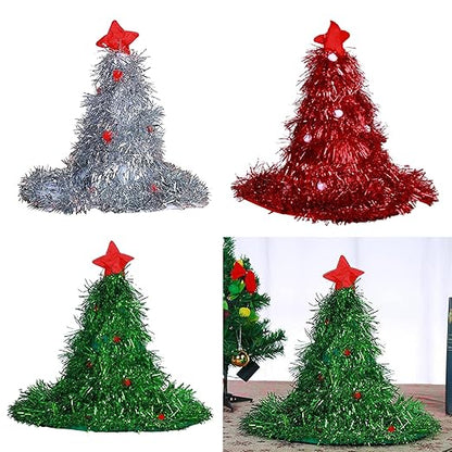 Glitter Christmas Hat XMAS Santa Family Hats For Adults Kids Baby Silver