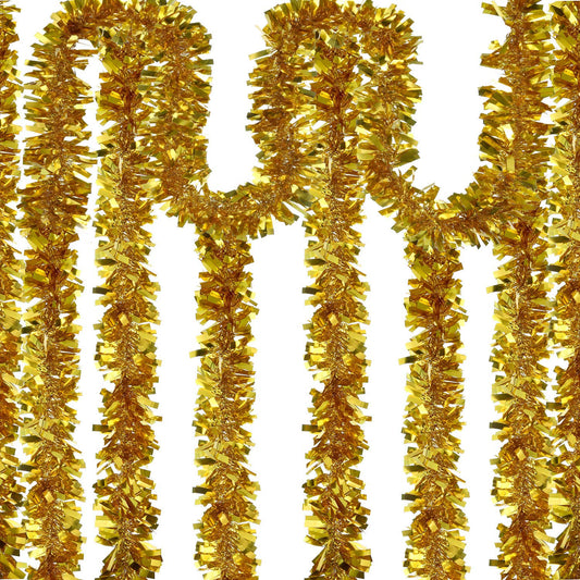 6 Pieces Christmas Tinsel 39.4 Feet Metallic Garland Sparkling Hanging Decoration for Christmas Tree Wreath Party Supplies (Gold)