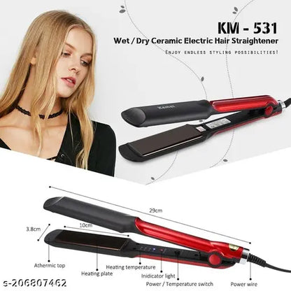 Kemei KM-531 Professional Hairstyling Hair Straightener Hair Portable Ceramic Hair Straightener Hair Straightener  (Red)