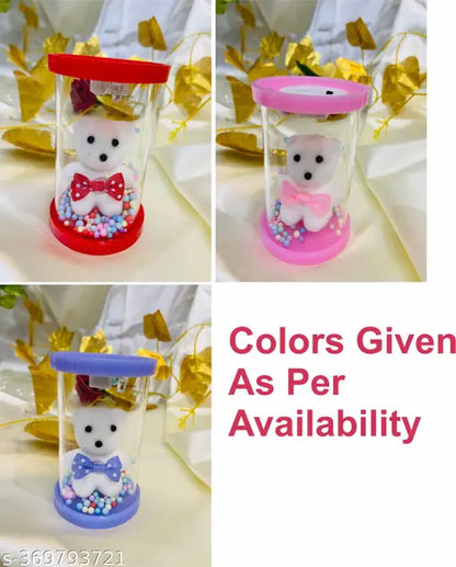 Cute Teddy in Glass with Multicolor Led light Gifts Showpiece for Anniversary, Couple, Vlentine Gifts